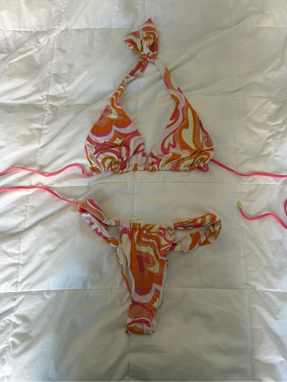 Beach Bunny Multicolor Swirl Halter Bikini - Pink, Orange, White